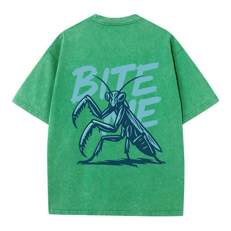 BITE HARD Mantis Grafik Unisex Vintage gewaschenes T-Shirt - Green - 5XL - image 2