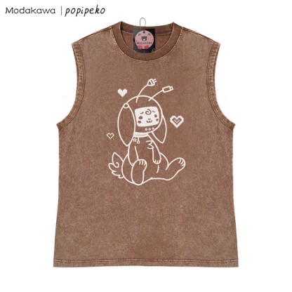Unisex-T-Shirt mit Roboterhasen-Grafik im Vintage-Stil, gewaschen, ärmellos - Braun - 2XL - image 3