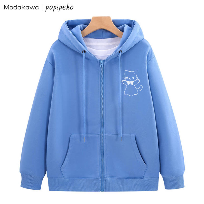 MODAKAWA X popipeko Open Arms Kitty Graphic Zip Up Hoodie Sweatshirt - Blue - 5XL - image 2