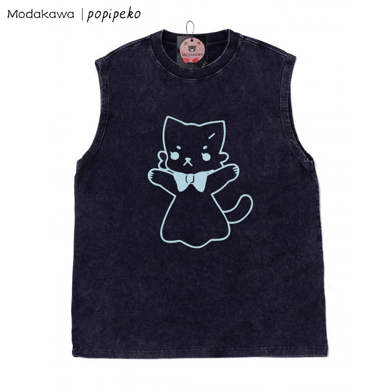 Open Arms Kitty Grafik Unisex Vintage gewaschenes ärmelloses T-Shirt - Schwarz - 2XL - image 2