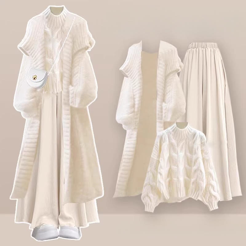 Strickpullover, Strickjacke, Hosenrock mit weitem Bein, dreiteiliges Set - Satz B - XL - image 2