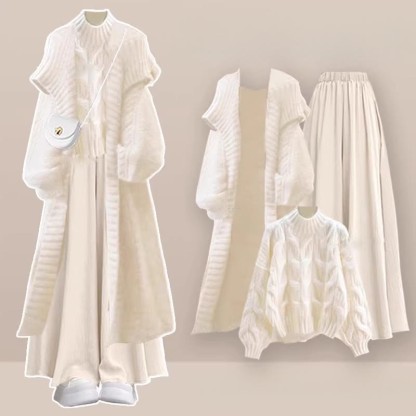 Strickpullover, Strickjacke, Hosenrock mit weitem Bein, dreiteiliges Set - Satz B - XL - image 2