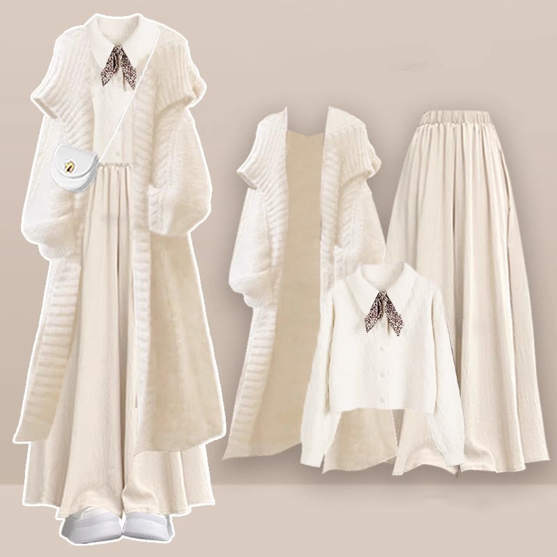 Strickpullover, Strickjacke, Hosenrock mit weitem Bein, dreiteiliges Set - Satz A - XL - image 1