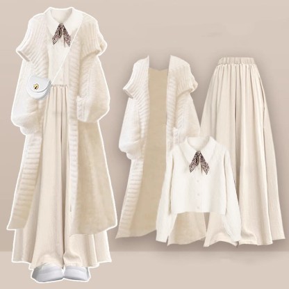 Strickpullover, Strickjacke, Hosenrock mit weitem Bein, dreiteiliges Set - Satz A - XL - image 1