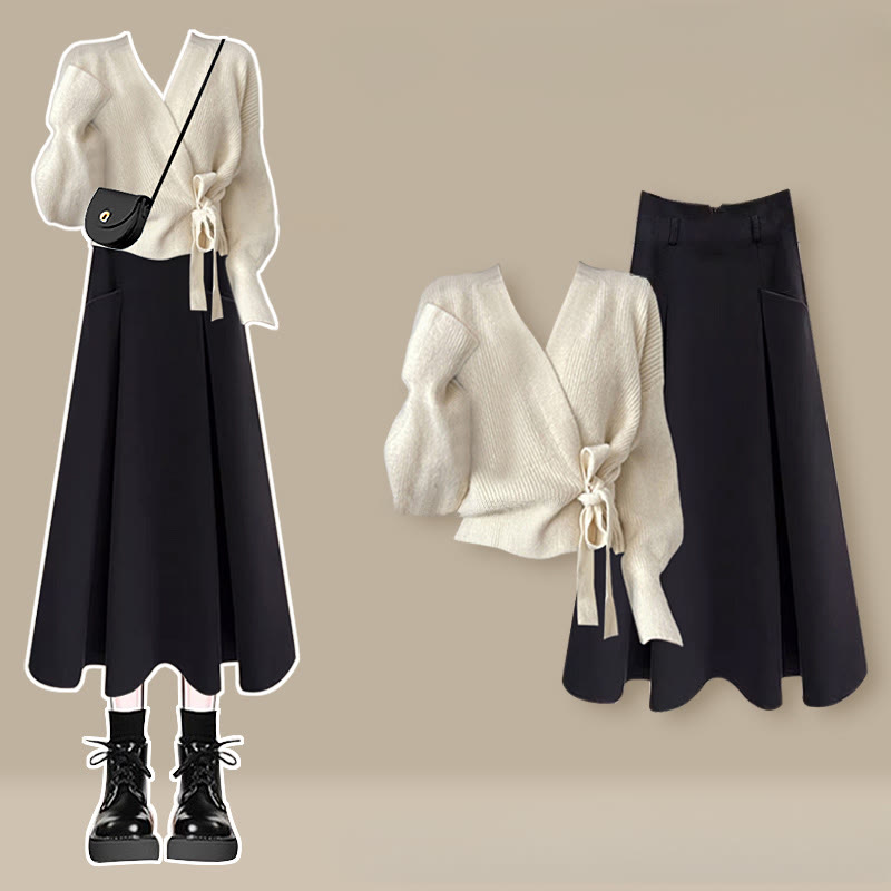 Strickjacke mit Schnürung, Taschenrock, passendes Outfit - Set B - 3XL - image 2