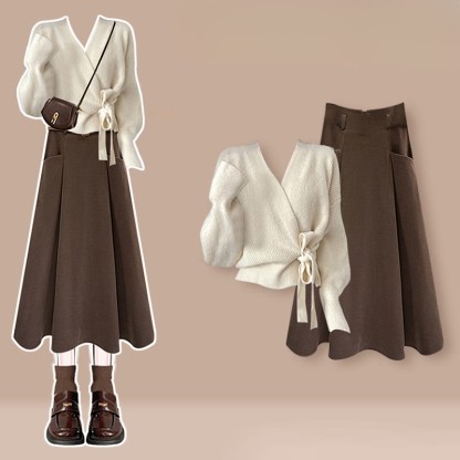 Strickjacke mit Schnürung, Taschenrock, passendes Outfit - Set A - 3XL - image 1