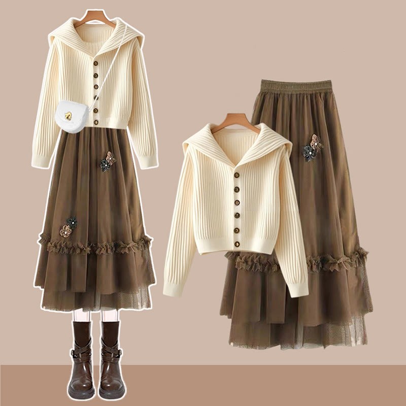 Zweiteiliges Set mit Strickjacke und Blumenrock - Satz - 3XL - image 1