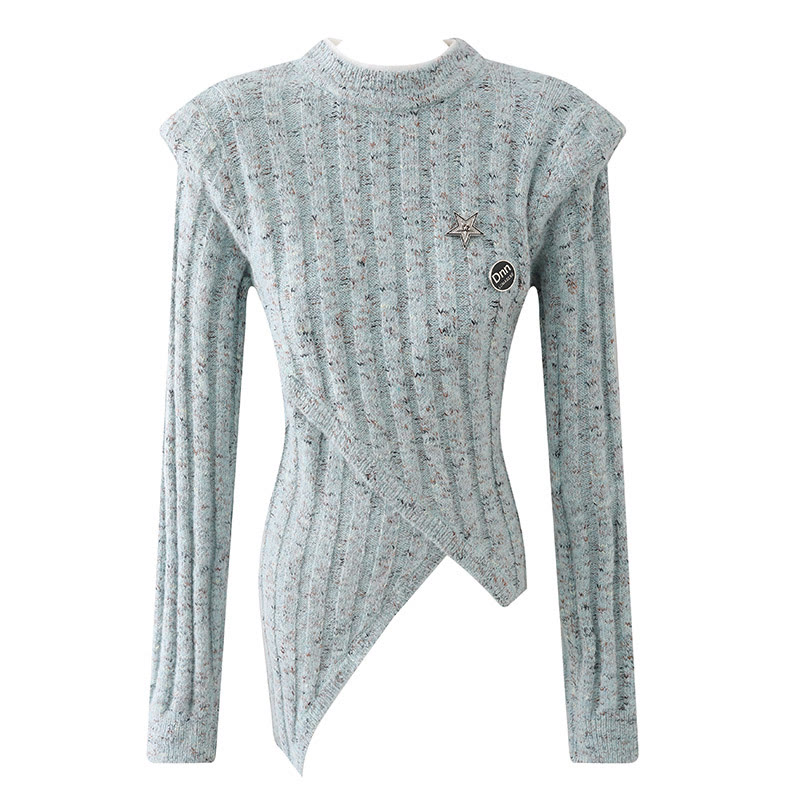 Strick-Oberteil mit unregelmäßiger Brosche, Schulterpolstern, passendem Rock und Outfit - Top - L - image 2