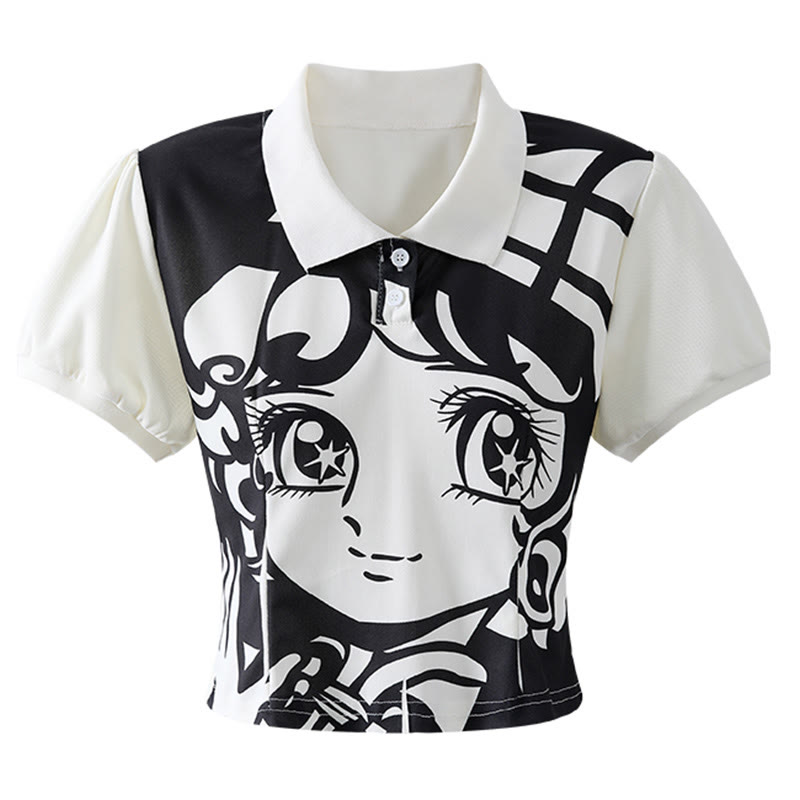 Anime-Mädchen-Polo-Top mit Gesicht und Rüschenrock, passendes Outfit - Top - L - image 2