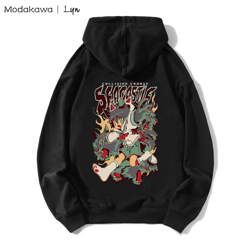 MODAKAWA X Lyn COLLISION COURSE Lockerer Hoodie mit Kitty-Girl-Print - Black - 5XL - image 1