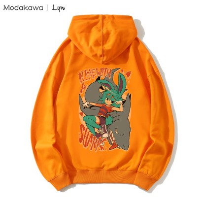 MODAKAWA X Lyn IN LOVE WITH A SHARK Lockerer Hoodie mit Bunny-Girl-Hai-Print - Orange - 5XL - image 1