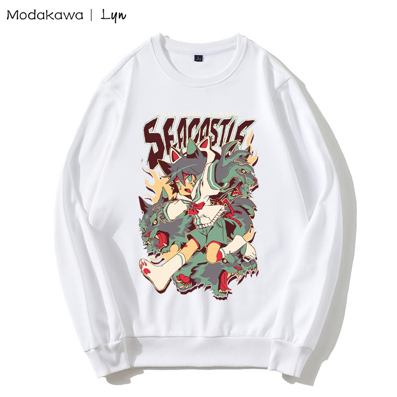 MODAKAWA X Lyn COLLISION COURSE Sweatshirt mit rundem Kragen und Kitty-Girl-Print - White - 5XL - image 1