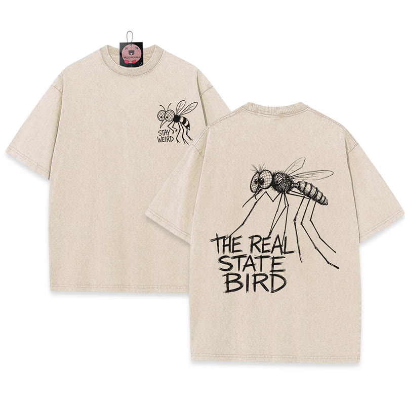 THE REAL STATE BIRD Mosquito Grafik Unisex Vintage Washed T-Shirt - image 1