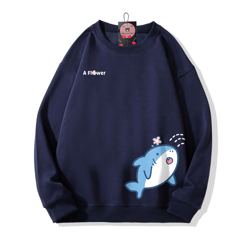 Partner-Sweatshirt mit Hai-Motiv und Rundhalsausschnitt - Purplish Blue - 5XL - image 2