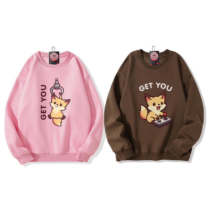Partner-Sweatshirt mit verspieltem Fuchsmotiv und Rundhalsausschnitt - image 1