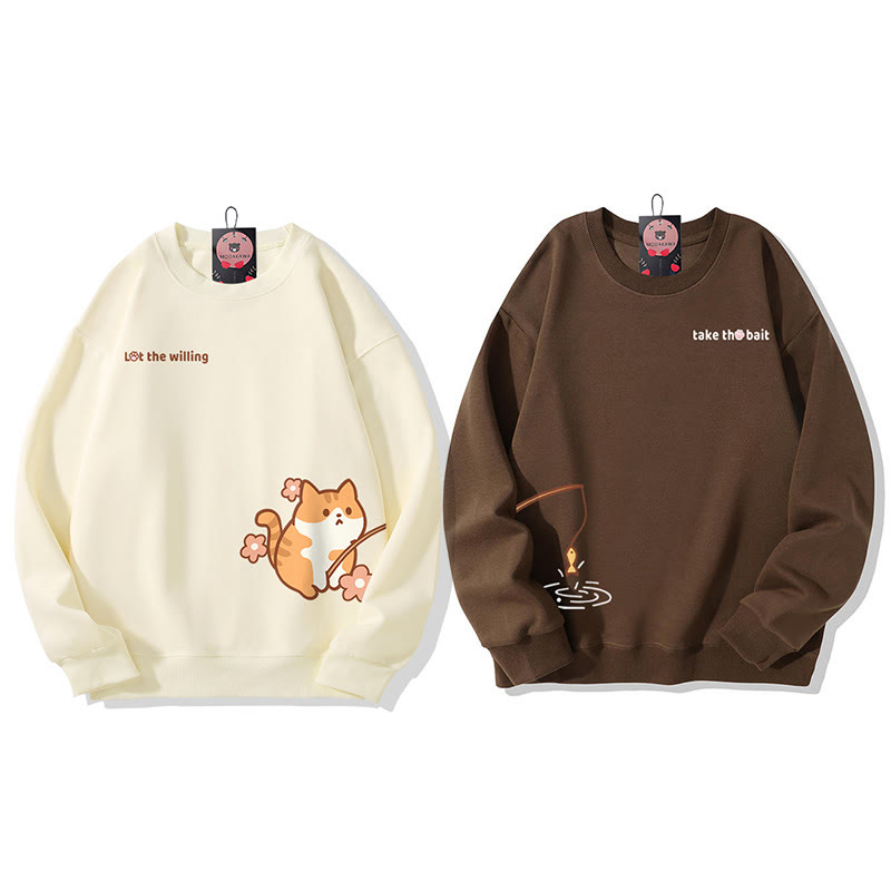 Partner-Sweatshirt mit Katzenmotiv und Angelmotiv, Rundhalsausschnitt - image 1