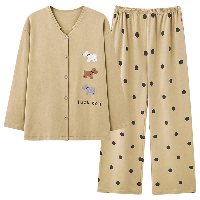 Pyjama-Set mit Welpen-Punktmuster - Khaki - 2XL - image 2