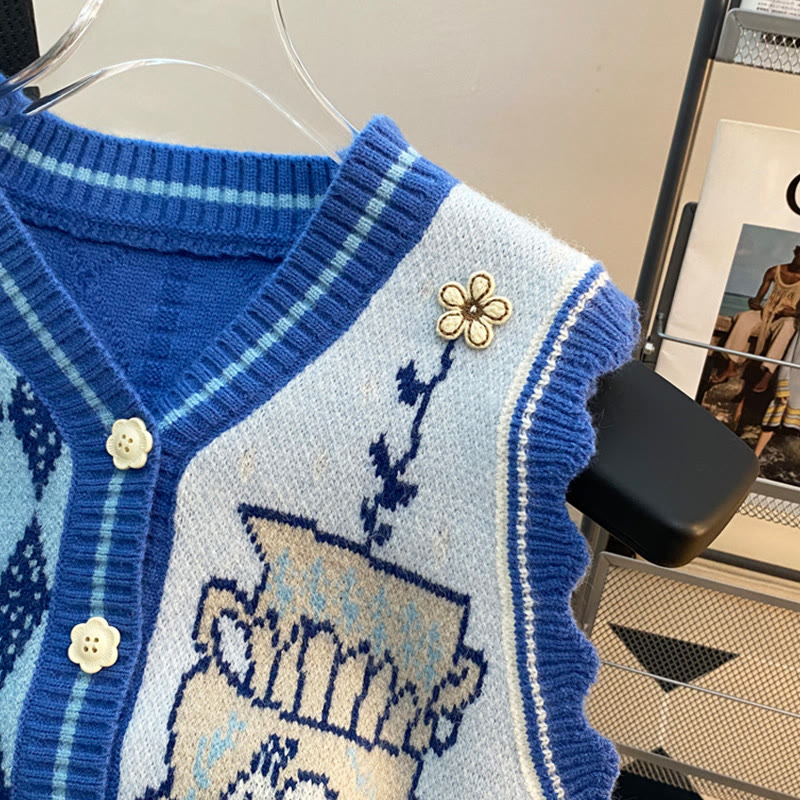 Strickweste mit V-Ausschnitt und Farben - image 3