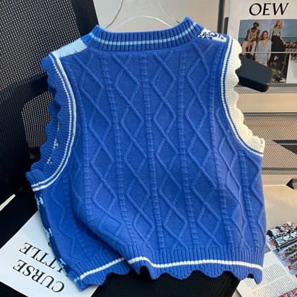 Strickweste mit V-Ausschnitt und Farben - image 2