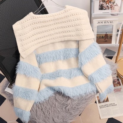 Flauschiger gestreifter Strickcardigan - image 2