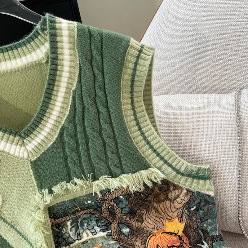 Strickweste mit V-Ausschnitt, Farben und Quaste - image 4