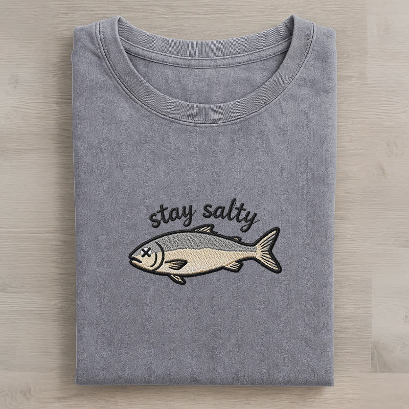 STAY SALTY Dead Fish Grafik Unisex Vintage gewaschenes T-Shirt - Grey - 5XL - image 2