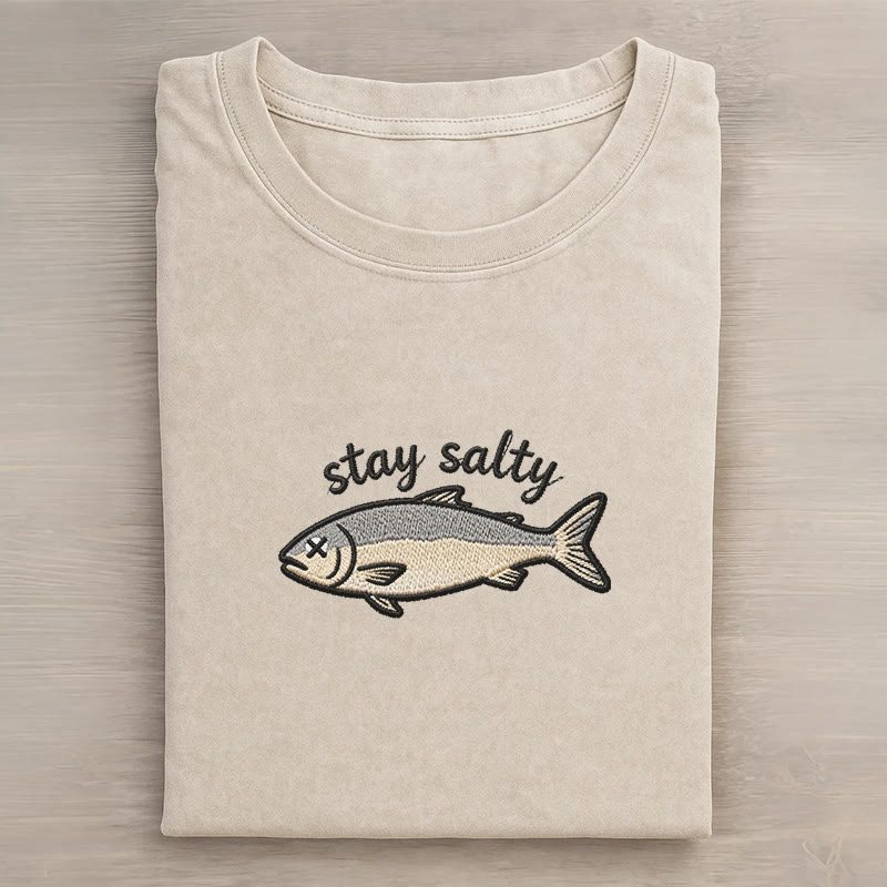 STAY SALTY Dead Fish Grafik Unisex Vintage gewaschenes T-Shirt - Apricot - 5XL - image 1
