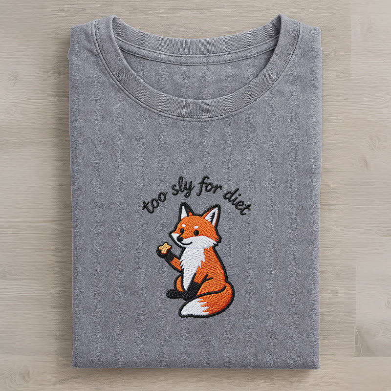 TOO SLY FOR DIET Essender Fuchs Grafik Unisex Vintage Washed T-Shirt - Grey - 5XL - image 1