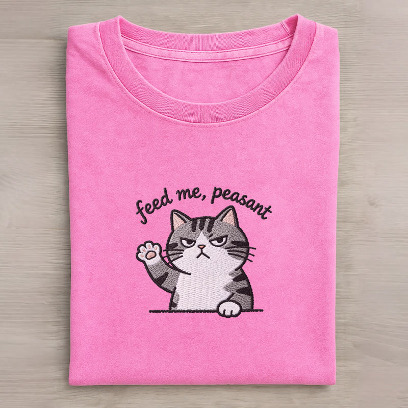 FEED ME, PEASANT Unisex Vintage Washed T-Shirt mit Katzenpfoten-Grafik - Rose Red - 5XL - image 4