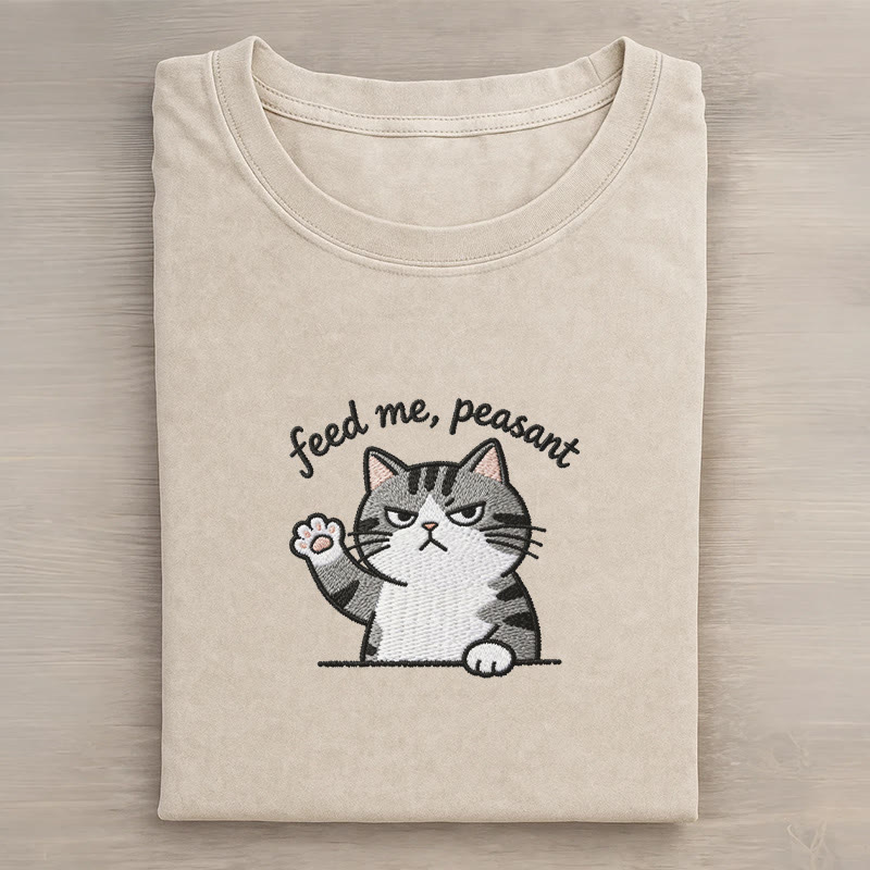 FEED ME, PEASANT Unisex Vintage Washed T-Shirt mit Katzenpfoten-Grafik - Apricot - 5XL - image 2