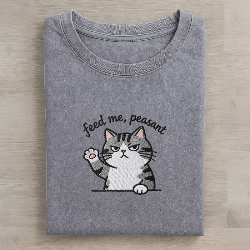 FEED ME, PEASANT Unisex Vintage Washed T-Shirt mit Katzenpfoten-Grafik - Grey - 5XL - image 1