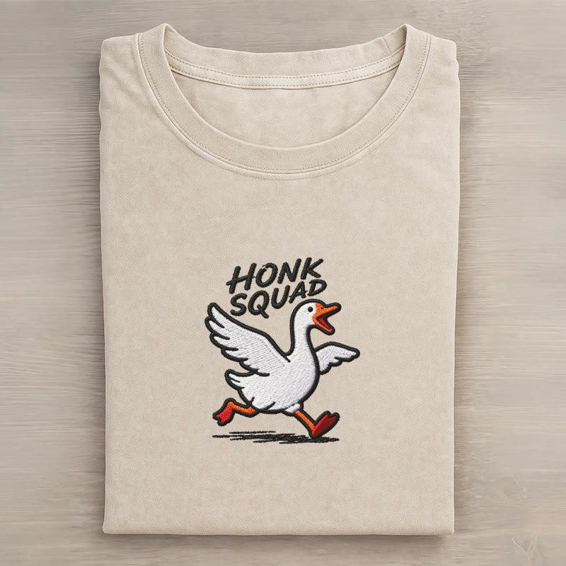 HONK SQUAD Running Goose Grafik Unisex Vintage gewaschenes T-Shirt - Apricot - 5XL - image 2