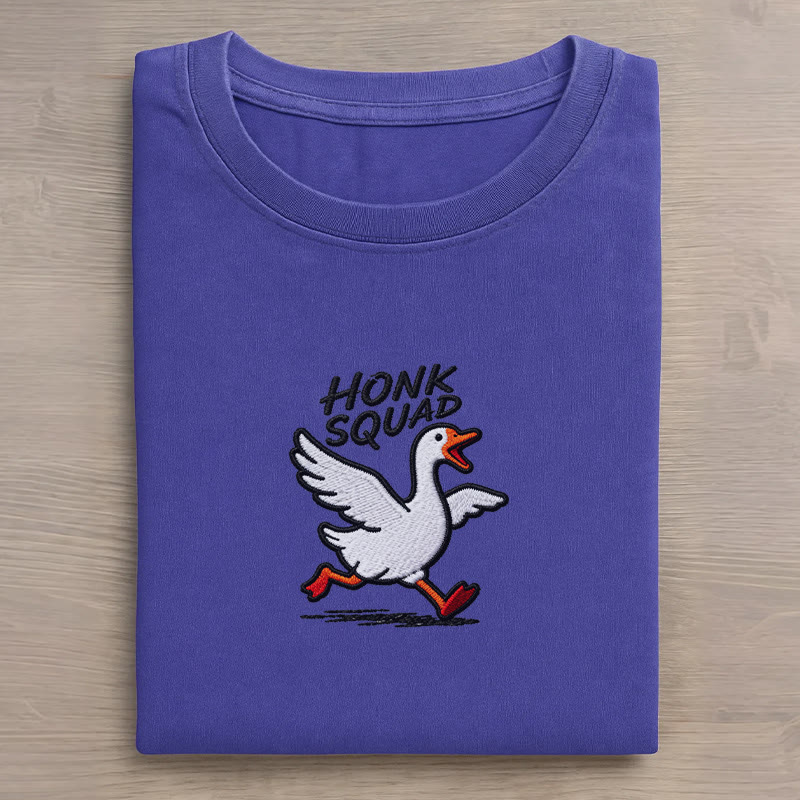 HONK SQUAD Running Goose Grafik Unisex Vintage gewaschenes T-Shirt - Blue - 5XL - image 1