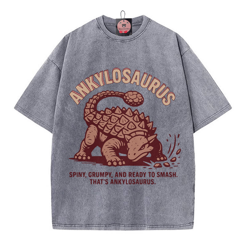 ANKYLOSAURUS Grumpy Dinosaurier Grafik Unisex Vintage gewaschenes T-Shirt - Grau - 5XL - image 3
