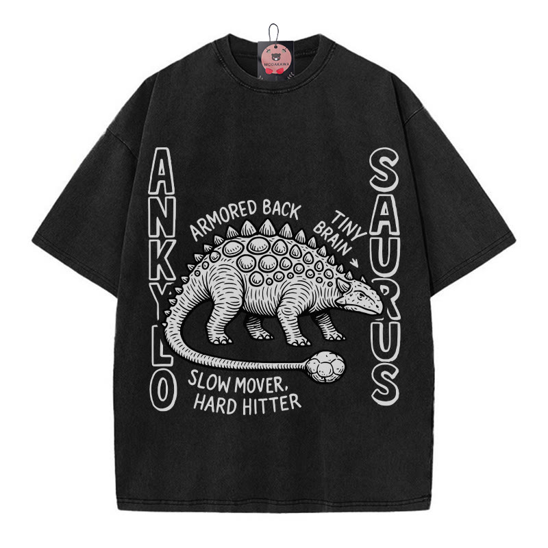ANKYLOSAURUS Dinosaurier Grafik Unisex Vintage gewaschenes T-Shirt - Schwarz - 5XL - image 4