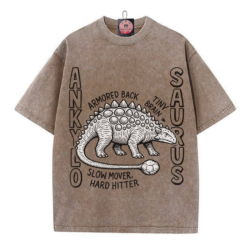 ANKYLOSAURUS Dinosaurier Grafik Unisex Vintage gewaschenes T-Shirt - Braun - 5XL - image 2
