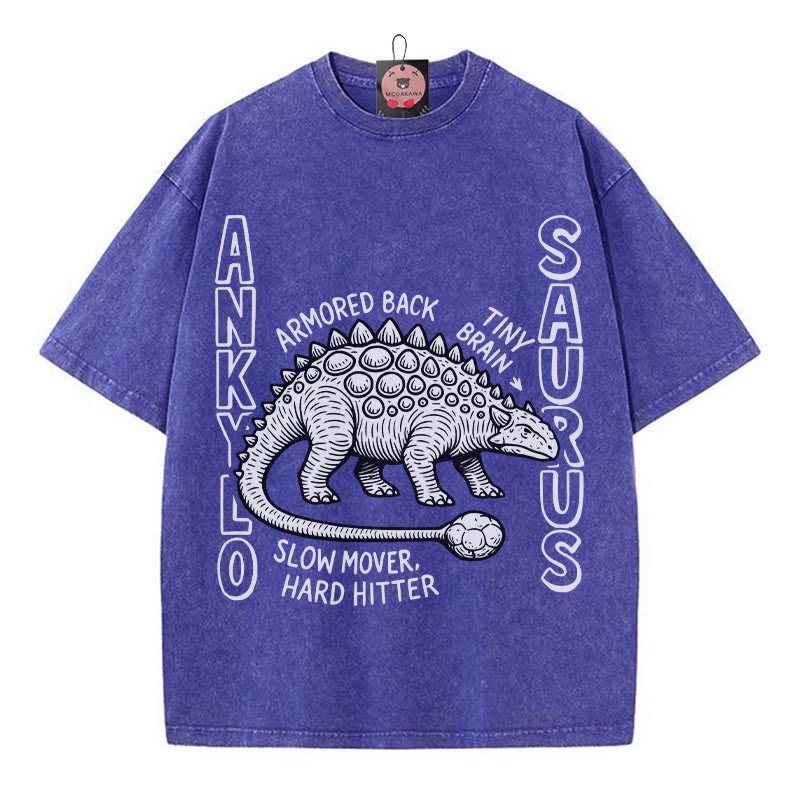 ANKYLOSAURUS Dinosaurier Grafik Unisex Vintage gewaschenes T-Shirt - Blau - 5XL - image 1