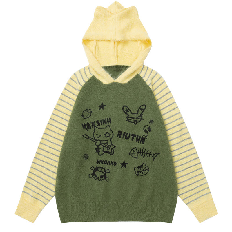 Pullover mit Streifen- und Farben -Tiermuster - Grün - XL - image 2