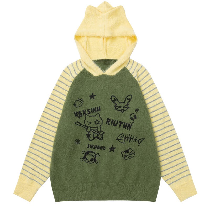 Pullover mit Streifen- und Farben -Tiermuster - Grün - XL - image 2