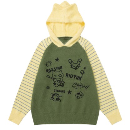Pullover mit Streifen- und Farben -Tiermuster - Grün - XL - image 2