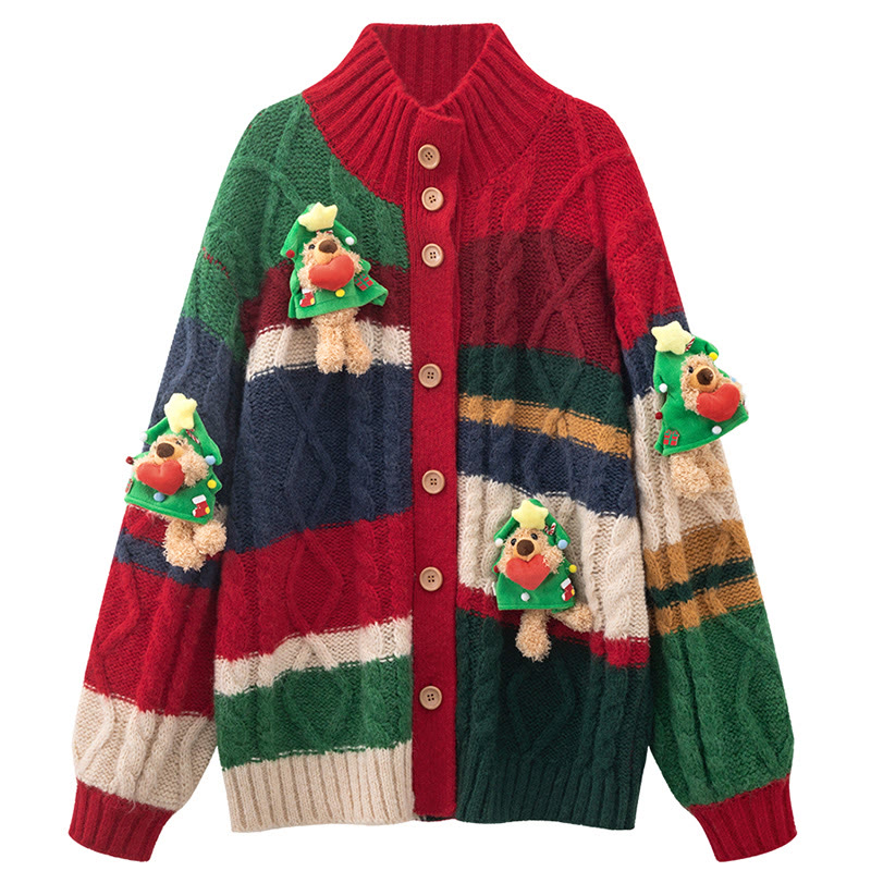 Strickjacke mit 3D Farben Farbblock - Rot - L - image 1