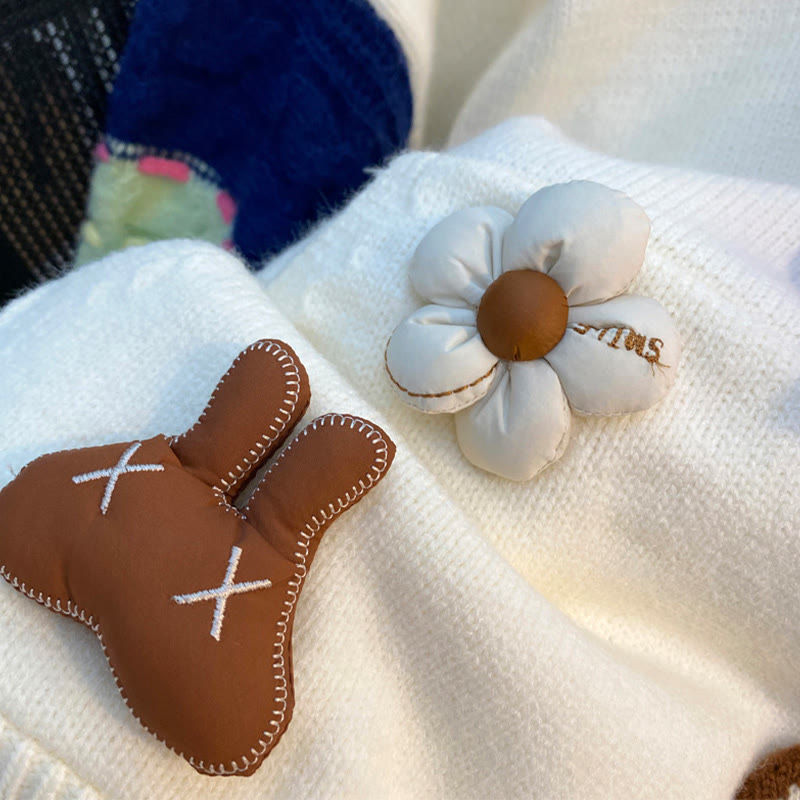 Strick-Hoodie mit 3D-Häschen-Blumen Farben - image 6