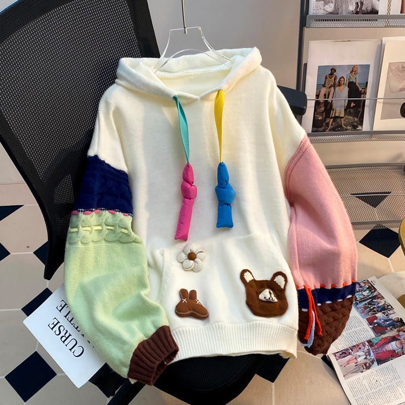 Strick-Hoodie mit 3D-Häschen-Blumen Farben - image 1