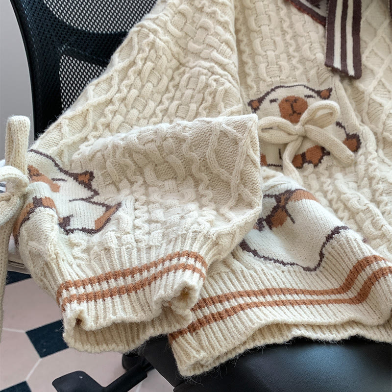 3D-Schleife Capybara Matrosenkragen Strickpullover - image 6