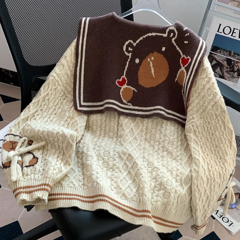 3D-Schleife Capybara Matrosenkragen Strickpullover - image 4