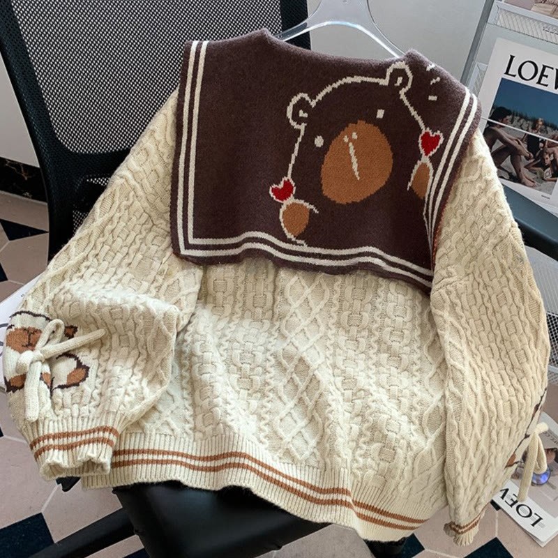 3D-Schleife Capybara Matrosenkragen Strickpullover - image 4