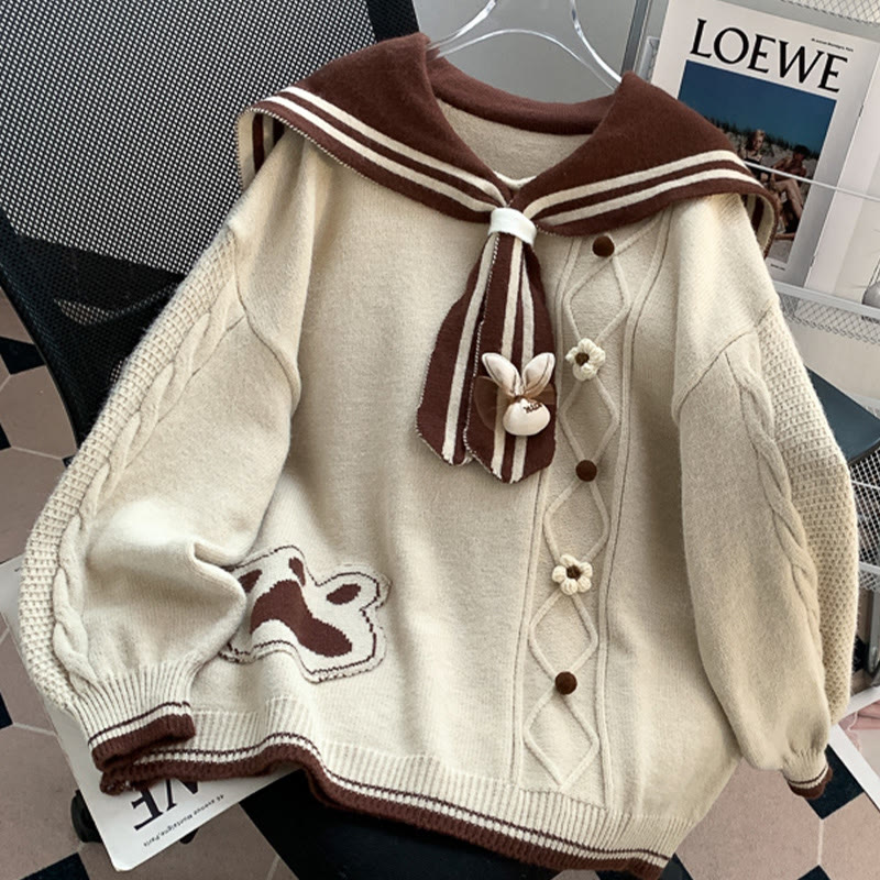 3D-Pullover mit Hasen- und Blumenmuster - Aprikose - One Size - image 2