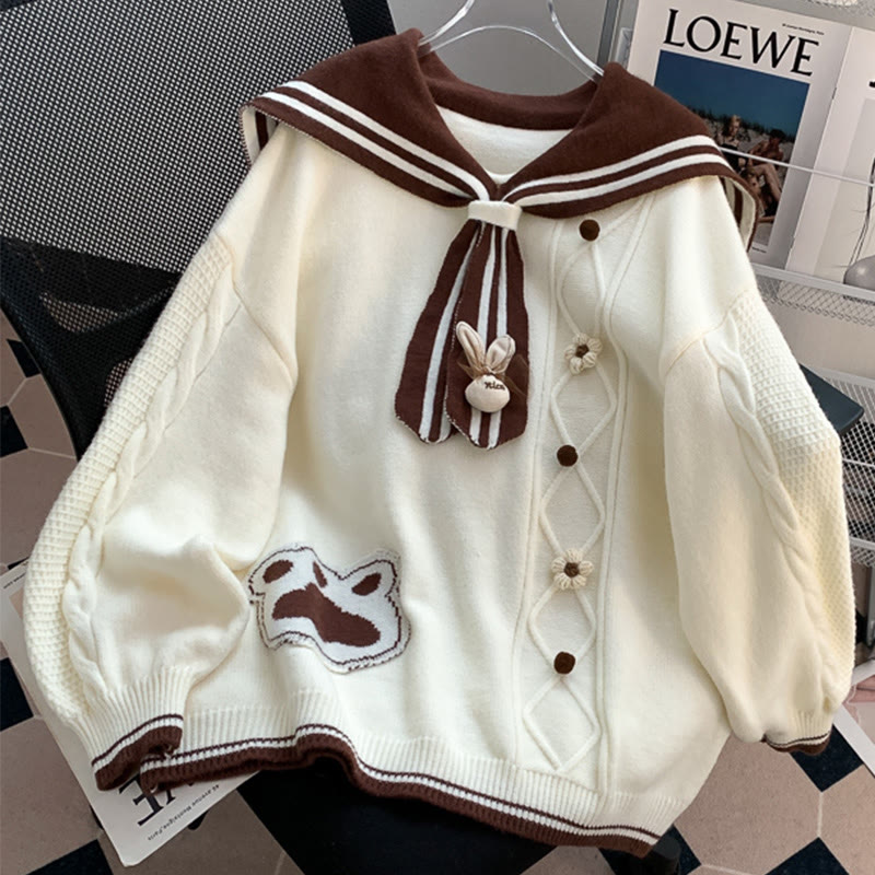 3D-Pullover mit Hasen- und Blumenmuster - Beige - One Size - image 1