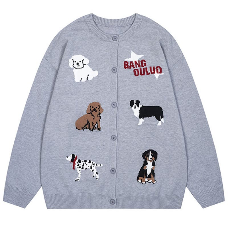 Strickjacke mit Welpen-Buchstaben-Print - Grau - XL - image 3