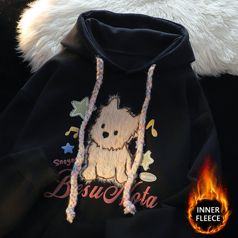 Langärmliger Hoodie mit Welpen-Flocking-Print - Schwarzes Innenfleece - XL - image 4